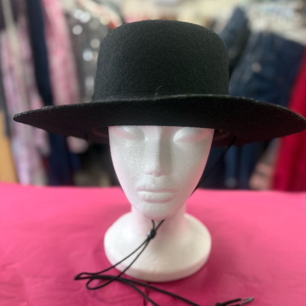 J Hats Black Wool Wide Brim Hat Size 7 1/4 Flat Brim Western Bolero USA